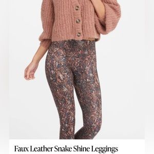 Spanx faux, leather shine leggings, mocha snake